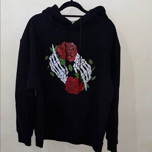Black Skeleton Rose Hoodie Sweater